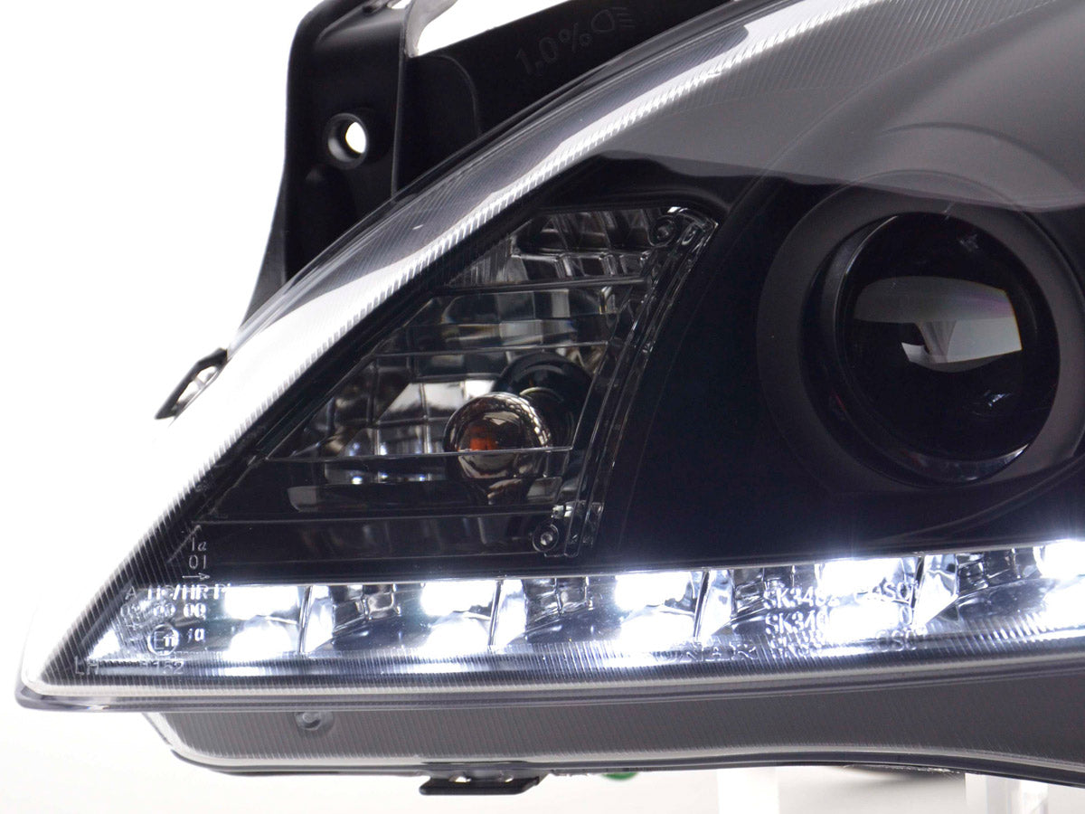 Scheinwerfer Set Daylight LED Tagfahrlicht Opel Corsa C 01-06 schwarz Scheinwerfer Set Daylight LED Tagfahrlicht Opel Corsa C 01-06 schwarz